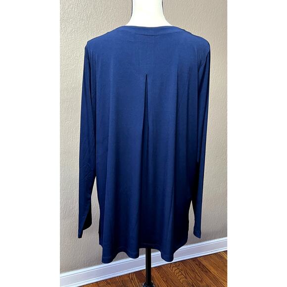 Susan Graver Women's Liquid Knit Flowy Top Tunic Blue V Neck Long Sleeves  XL - Picture 2 of 11